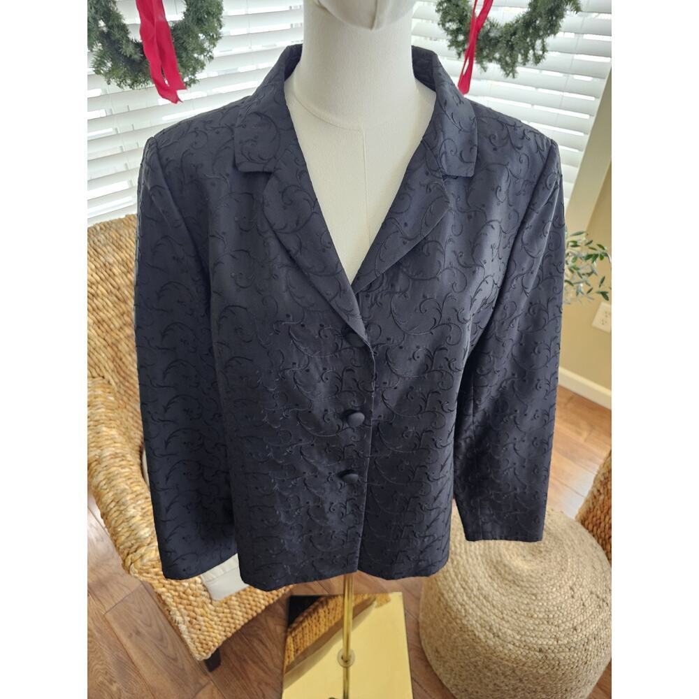 Talbots Womens Black 100% Silk Long Sleeve Single Breasted Fitted Blazer Size 12